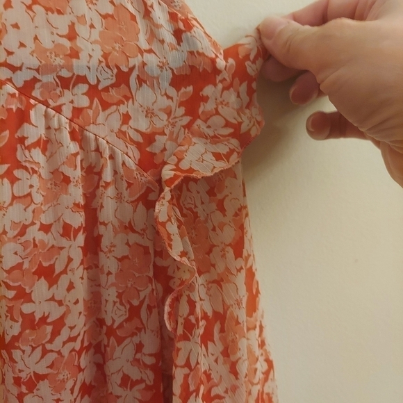 ZARA Orange Floral Drop Waist Ruffle Lightweight Boho Dress - Picture 6 of 14